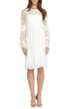 Women's Ml Monique Lhuillier Bell Sleeve Mixed Lace Dress - Ivory