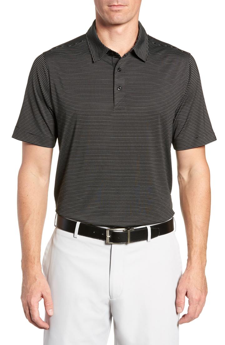 Men's Cutter & Buck Prevail Fit Stripe Polo, Size Large - Black