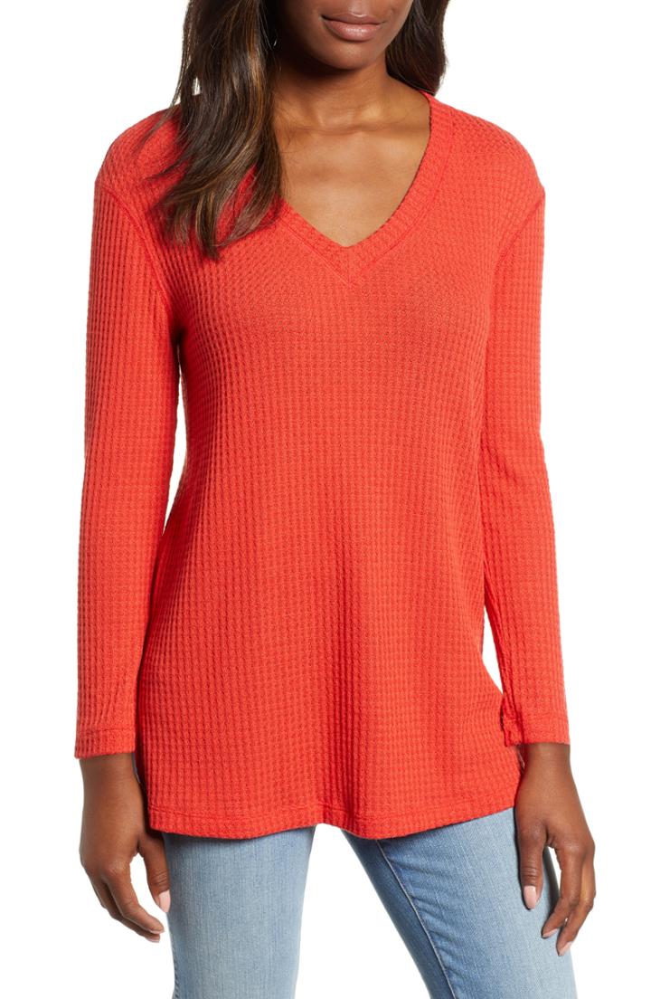 Petite Women's Everleigh V-neck Waffle Tee P - Red
