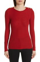 Women's Balmain Button Detail Ribbed Sweater Us / 34 Fr - Red