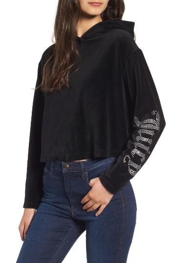 Women's Juicy Couture Gothic Logo Velour Hoodie - Black