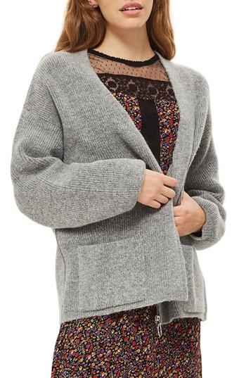 Women's Topshop Ring Zip Cardigan - Grey