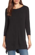 Petite Women's Caslon Three Quarter Sleeve Side Slit Tunic P - Black