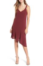 Women's Asymmetrical Ruffle Hem Dress - Red