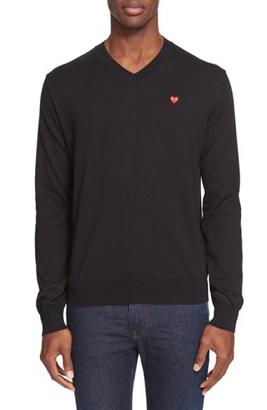 Men's Comme Des Garcons Play V-neck Cotton Pullover