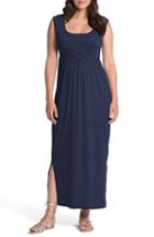 Women's Bun Maternity Cross Top Maternity/nursing Maxi Dress - Blue