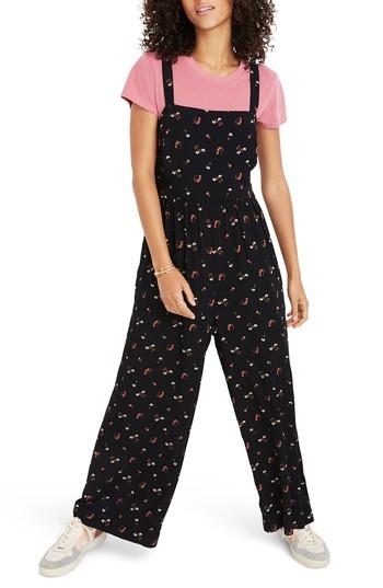 Women's Madewell Flower Toss Smocked Crop Jumpsuit - Black