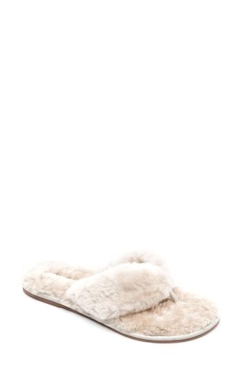Women's Bernardo Miami Genuine Shaerling Flip Flop M - Beige