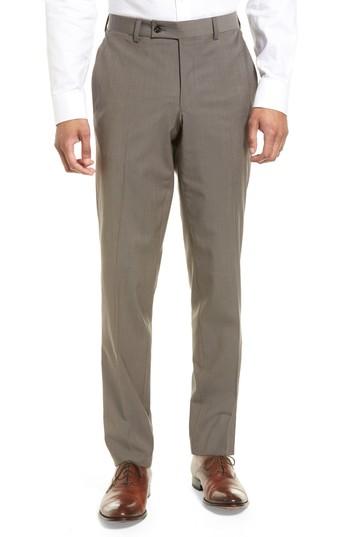 Men's Ted Baker London Jefferson Flat Front Stretch Wool Trousers R - Grey