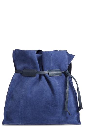Leith Pull String Faux Leather Bucket Bag - Blue