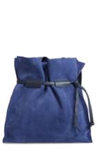 Leith Pull String Faux Leather Bucket Bag - Blue