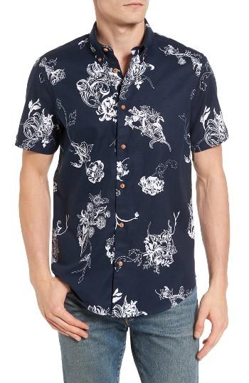 Men's Ben Sherman British Hawaiian Modern Fit Short Sleeve Shirt - Blue