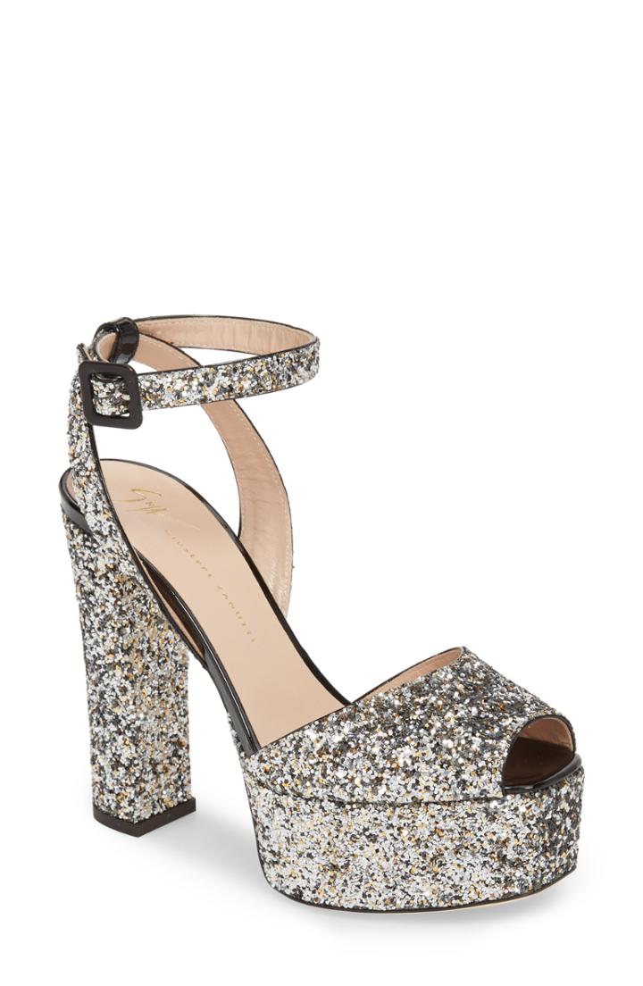 Women's Giuseppe Zanotti Lavinia Ankle Strap Platform Sandal .5 M - Metallic