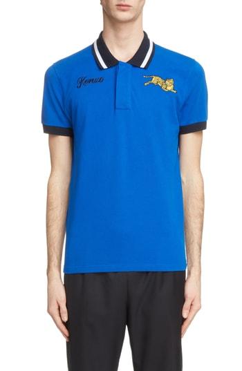 Men's Kenzo Tiger Crest Pique Polo - Blue