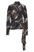 Women's Givenchy Wave Pattern Belted Silk Top Us / 42 Fr - Black