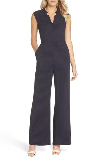 Women's Tahari Sleeveless Pinstripe Crepe Jumpsuit - Blue