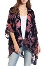 Women's Woven Heart Burnout Velvet Kimono, Size - Blue