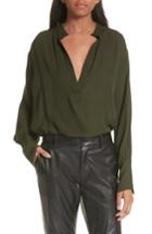 Women's Nili Lotan Colette Silk Blouse - Green