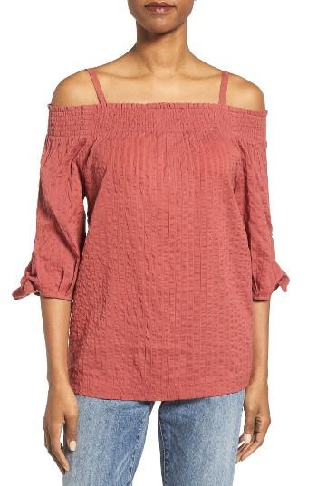 Women's Caslon Tie Sleeve Cold Shoulder Top - Red