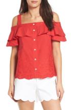 Women's Draper James Nellie Cold Shoulder Embroidered Top - Red