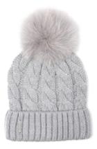 Women's Soia & Kyo Cable Knit Beanie With Removable Feather Pompom - Grey