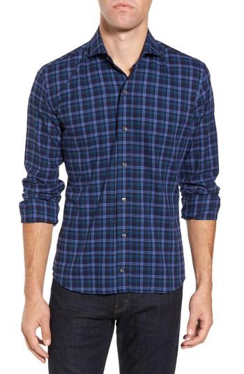 Men's Ledbury The Blue Goode Classic Fit Plaid Sport Shirt, Size - Blue