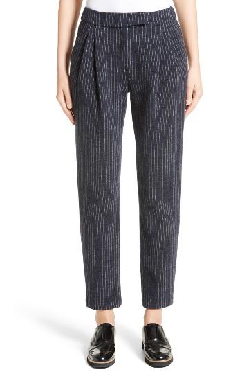 Women's Armani Collezioni Pinstripe Pleat Front Jersey Pants - Blue