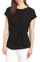 Petite Women's Gibson Tie Front Blouse, Size P - Black