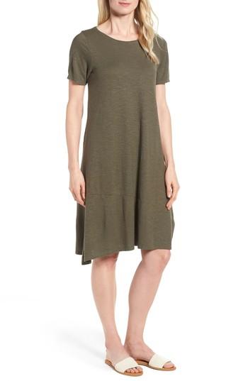 Women's Eileen Fisher Asymmetrical Hemp Blend Shift Dress, Size - Green