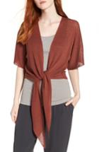 Women's Eileen Fisher Tie Front Organic Linen Blend Cardigan, Size - Brown