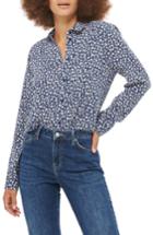Women's Topshop Ditsy Daisy Print Shirt Us (fits Like 0-2) - Blue