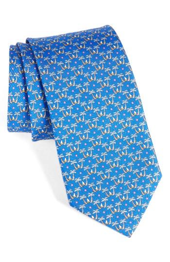 Men's Salvatore Ferragamo Palm Tree & Sailboat Silk Tie, Size - Blue