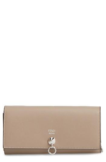 Women's Fendi Calfskin Leather Wallet On A Chain - Grey