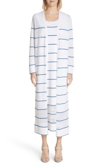 Women's Lafayette 148 New York Stripe Sheer Hem Duster, Size - White