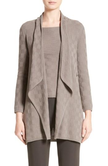 Women's Armani Collezioni Checkerboard Cashmere Drape Cardigan Us / 42 It - Beige