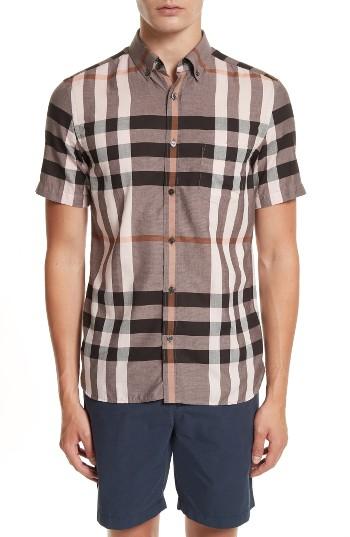 Men's Burberry Moore Regular Fit Plaid Short Sleeve Sport Shirt - Pink