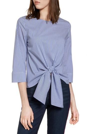 Women's Halogen Tie Front Stripe Blouse - Blue