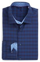 Men's Bugatchi Trim Fit Plaid Dress Shirt .5 - Blue