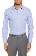 Men's Nordstrom Men's Shop Trim Fit No-iron Check Dress Shirt 34/35 - Blue