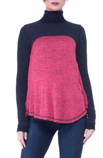 Women's Olian Paola Colorblock Turtleneck Maternity Top - Burgundy