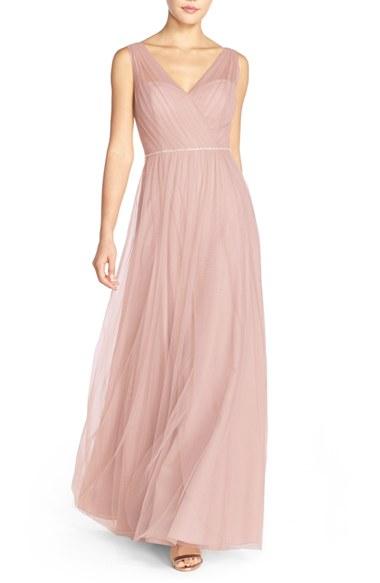 Women's Watters 'kathy' Beaded Waist Bobbinet Gown - Pink