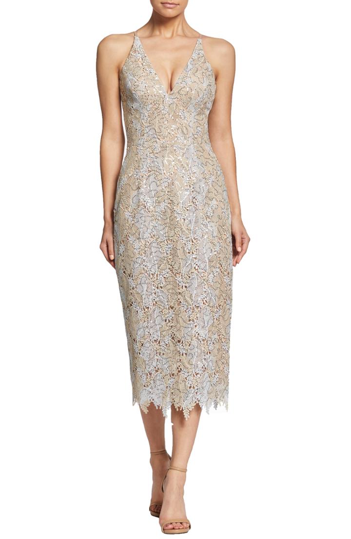 Women's Dress The Population Aurora Lace Sheath Dress, Size - Metallic