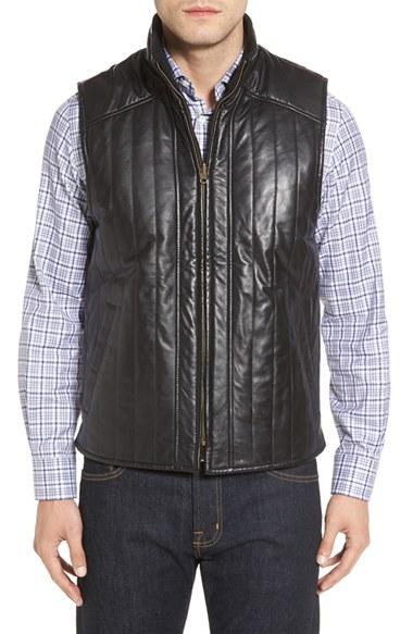 Men's Missani Le Collezioni Puffy Leather & Wool Blend Reversible Vest