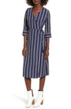 Women's Everly Stripe Wrap Midi Dress - Blue