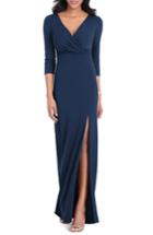 Women's After Six Surplice Stretch Crepe Gown, Size - Blue