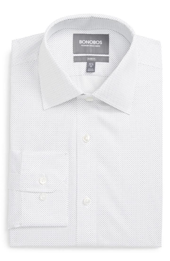 Men's Bonobos Zino Trim Fit Dot Dress Shirt .5 - 35 - Blue