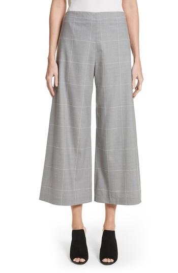Women's Adam Lippes Windowpane Check Wool Wide Leg Crop Pants - Grey