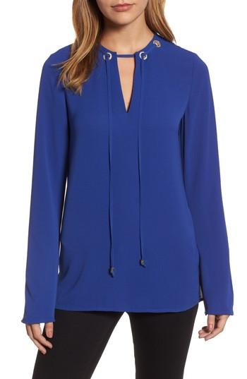 Women's Michael Michael Kors Grommet Tie Neck Top - Blue