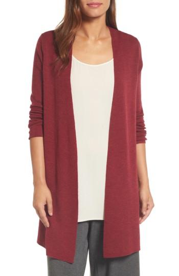 Women's Eileen Fisher Long Merino Wool Cardigan, Size - Red