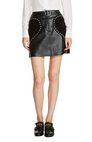 Women's Maje Heart Patch A-line Leather Skirt - Black